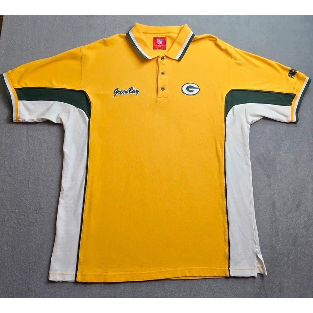 NFL Green Bay Packers Polo Shirt Men XL Yellow Green Colorblock Embroidered Logo